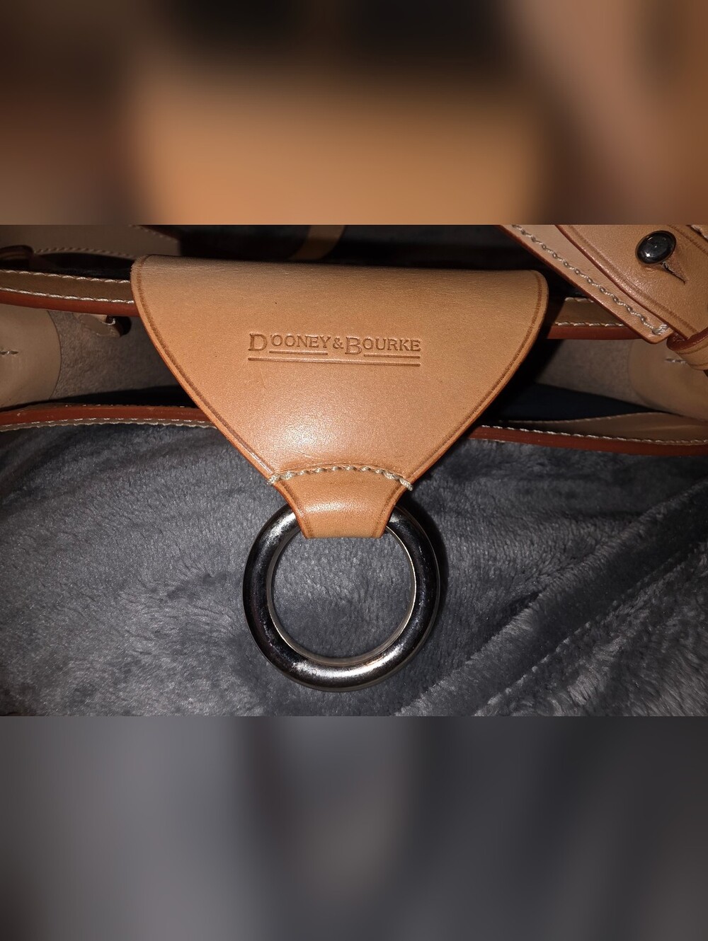 Dooney & Bourke Blue Logo Denim and Tan Leather Shoulder Bag - Picture 8 of 9